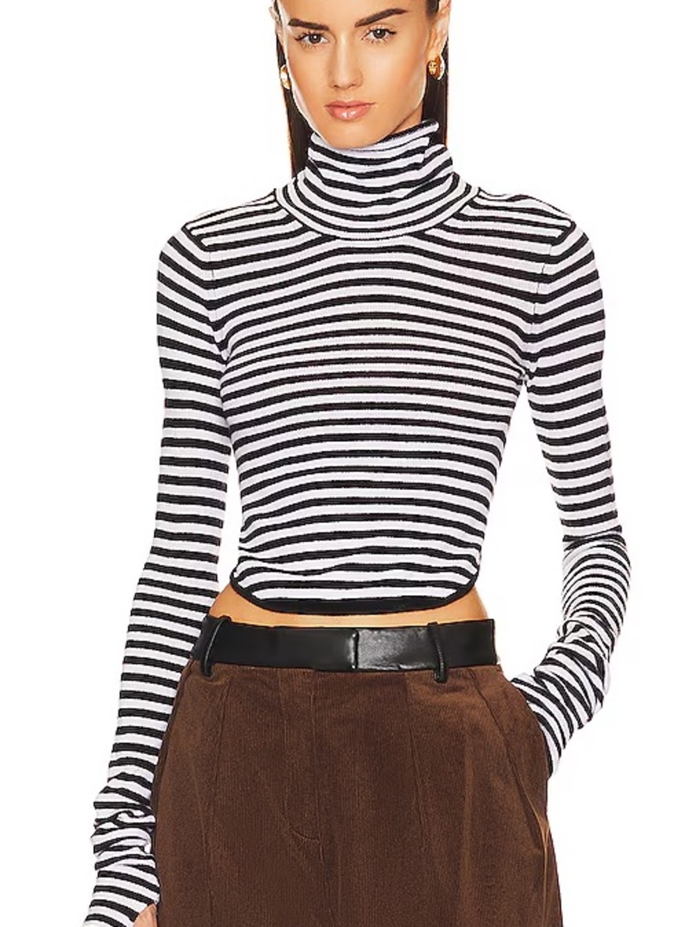 Helsa Striped Turtleneck with Thumbholes